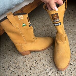 Men or Women’s VINTAGE Kodiak Tan Nubuck Steel Toe Pull-On Work Boots